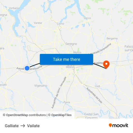 Galliate to Vailate map