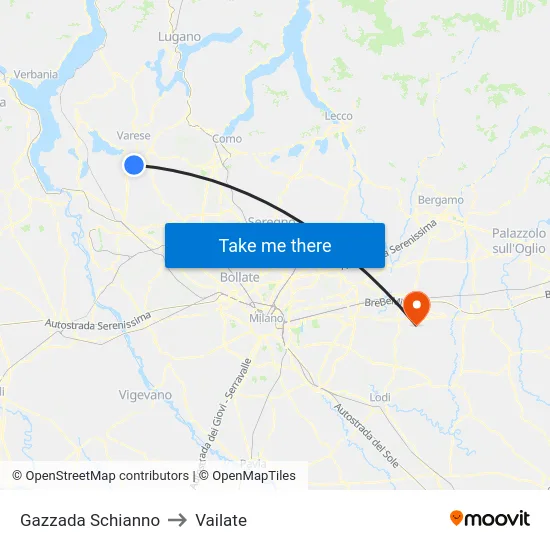 Gazzada Schianno to Vailate map