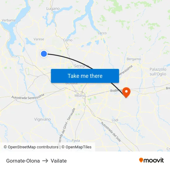 Gornate-Olona to Vailate map