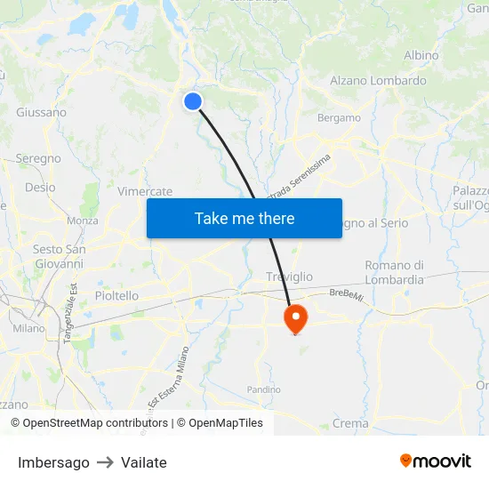 Imbersago to Vailate map