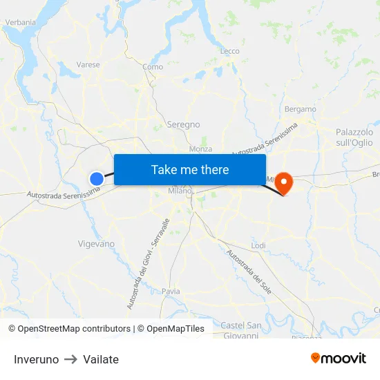 Inveruno to Vailate map