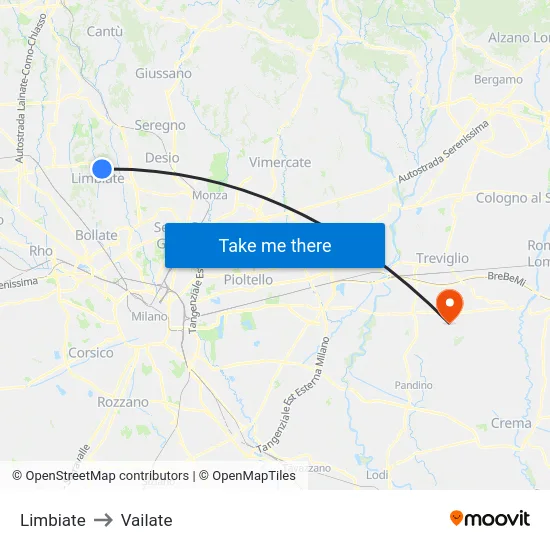 Limbiate to Vailate map