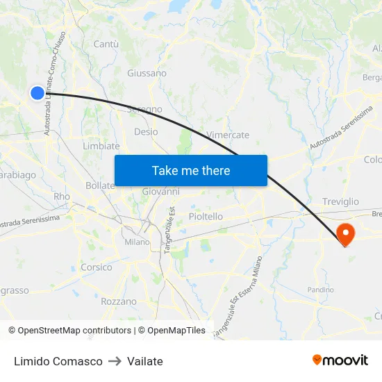 Limido Comasco to Vailate map