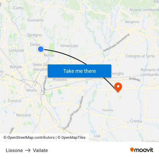 Lissone to Vailate map