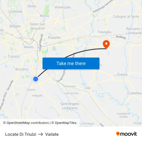 Locate di Triulzi to Vailate map