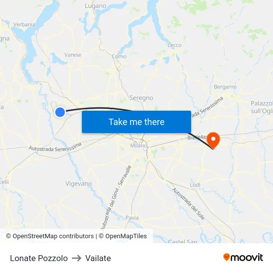 Lonate Pozzolo to Vailate map