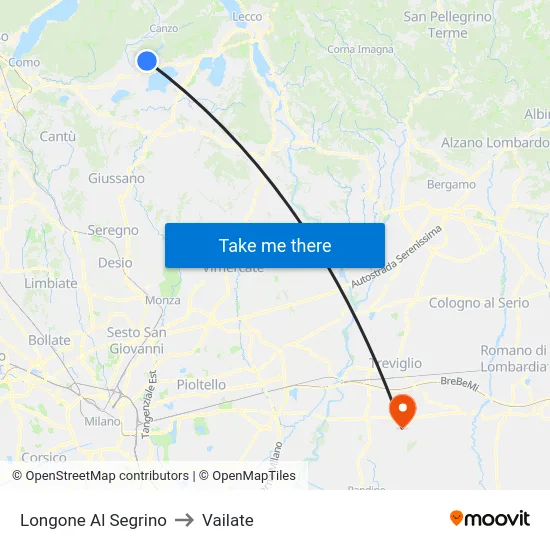 Longone Al Segrino to Vailate map
