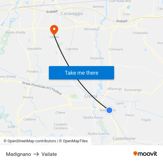 Madignano to Vailate map