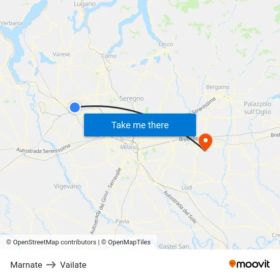 Marnate to Vailate map