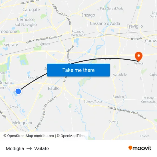 Mediglia to Vailate map