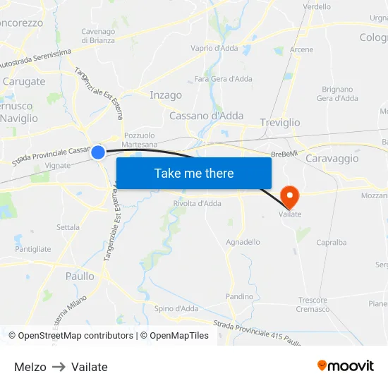 Melzo to Vailate map