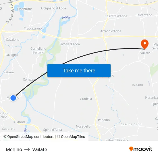 Merlino to Vailate map