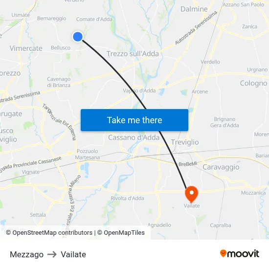 Mezzago to Vailate map