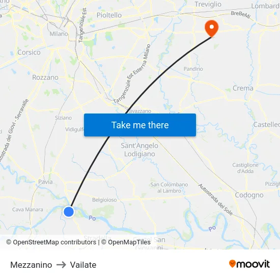 Mezzanino to Vailate map