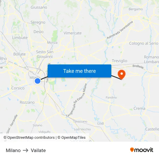 Milano to Vailate map