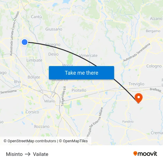 Misinto to Vailate map