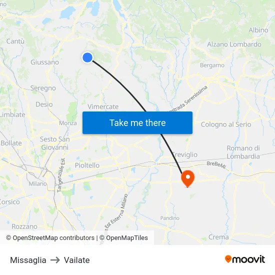 Missaglia to Vailate map