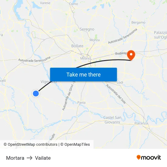 Mortara to Vailate map