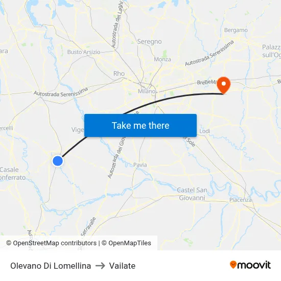 Olevano Di Lomellina to Vailate map