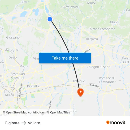 Olginate to Vailate map