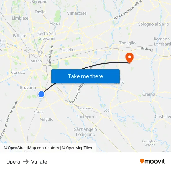 Opera to Vailate map