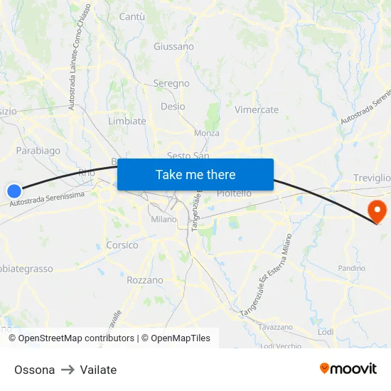 Ossona to Vailate map