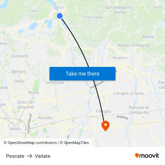 Pescate to Vailate map