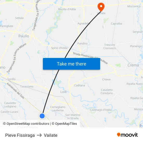 Pieve Fissiraga to Vailate map