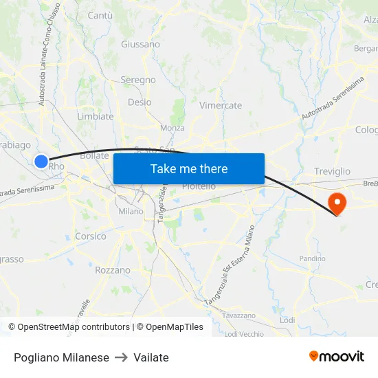 Pogliano Milanese to Vailate map