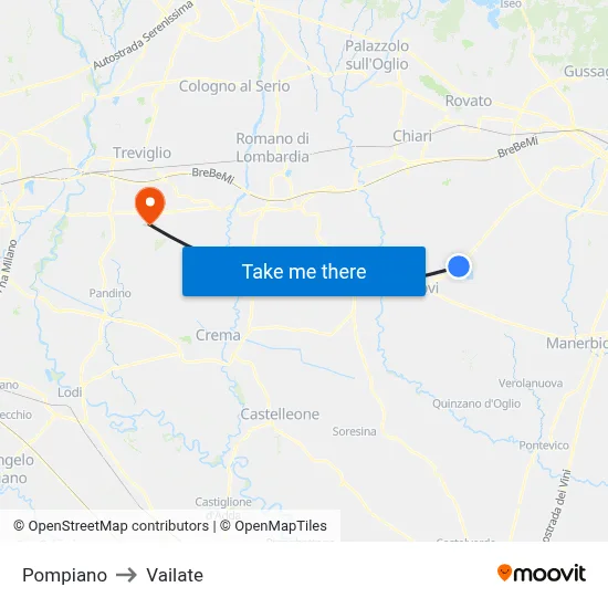 Pompiano to Vailate map