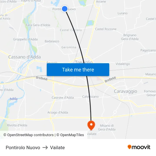 Pontirolo Nuovo to Vailate map