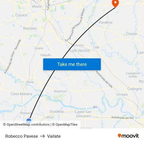 Robecco Pavese to Vailate map