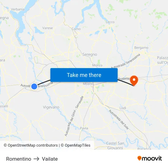 Romentino to Vailate map