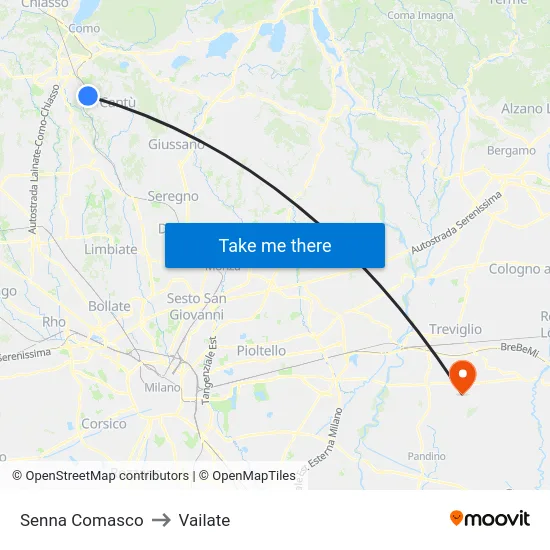 Senna Comasco to Vailate map