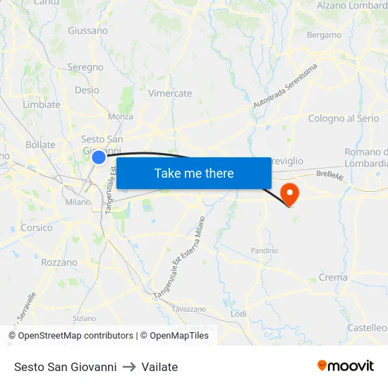 Sesto San Giovanni to Vailate map