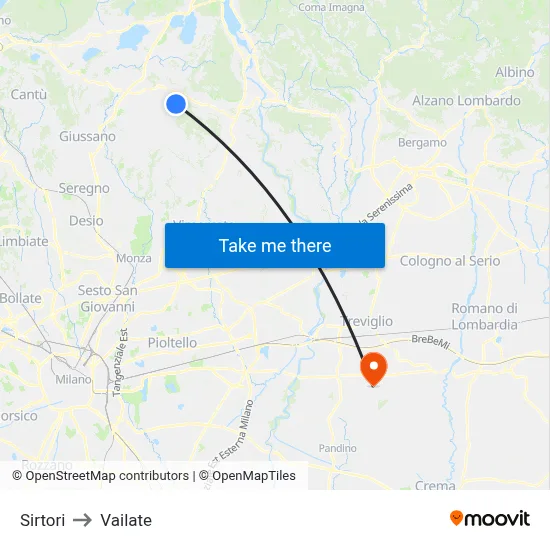Sirtori to Vailate map
