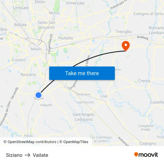 Siziano to Vailate map