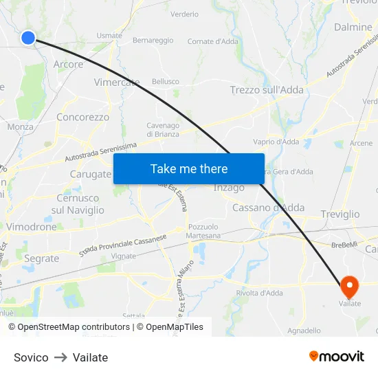 Sovico to Vailate map