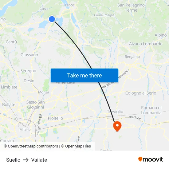 Suello to Vailate map