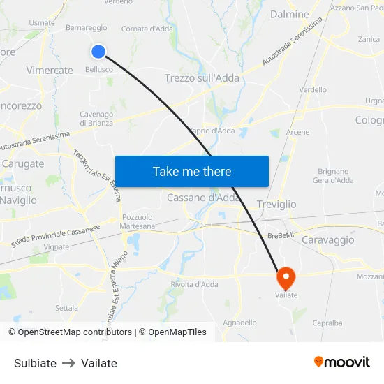 Sulbiate to Vailate map