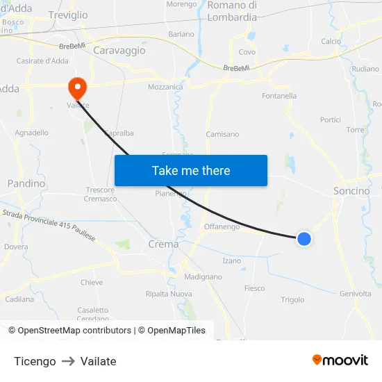 Ticengo to Vailate map