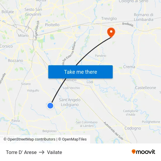 Torre D' Arese to Vailate map