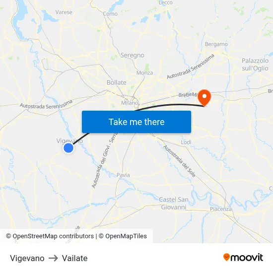 Vigevano to Vailate map