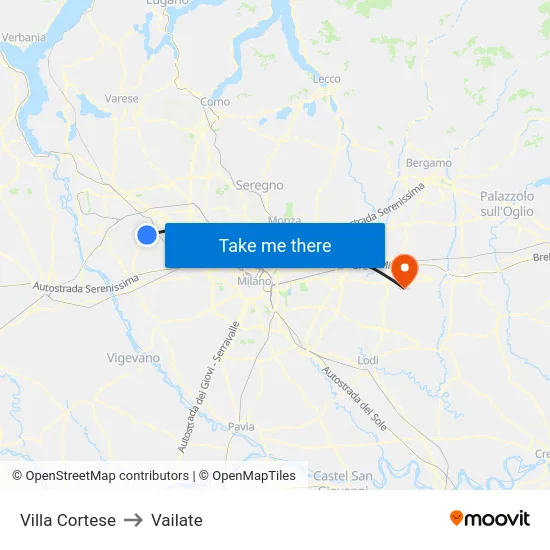 Villa Cortese to Vailate map