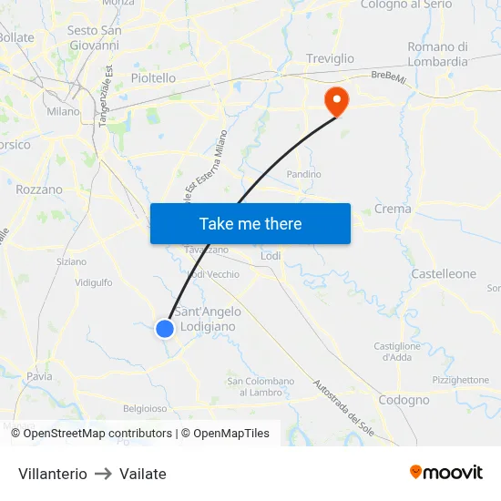 Villanterio to Vailate map