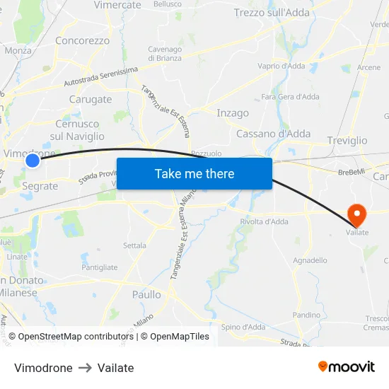 Vimodrone to Vailate map