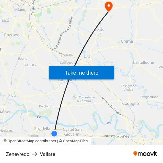 Zenevredo to Vailate map