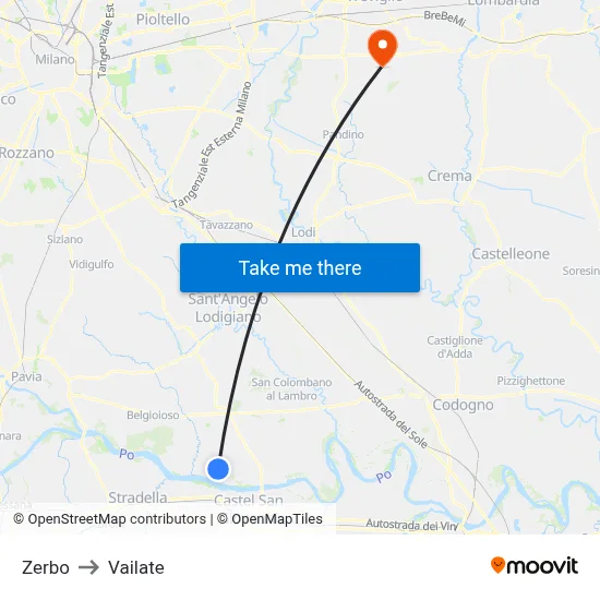 Zerbo to Vailate map