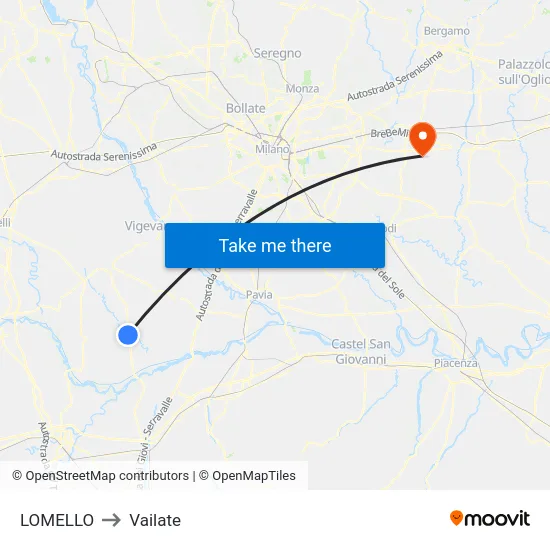 Lomello to Vailate map