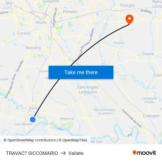 Travacò Siccomario to Vailate map